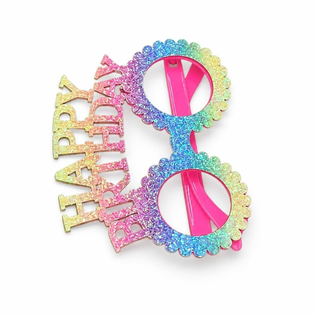 Happy Birthday Glitter Novelty Glasses Rainbow Pink - pre-loved at Why Go Less, Lebanon