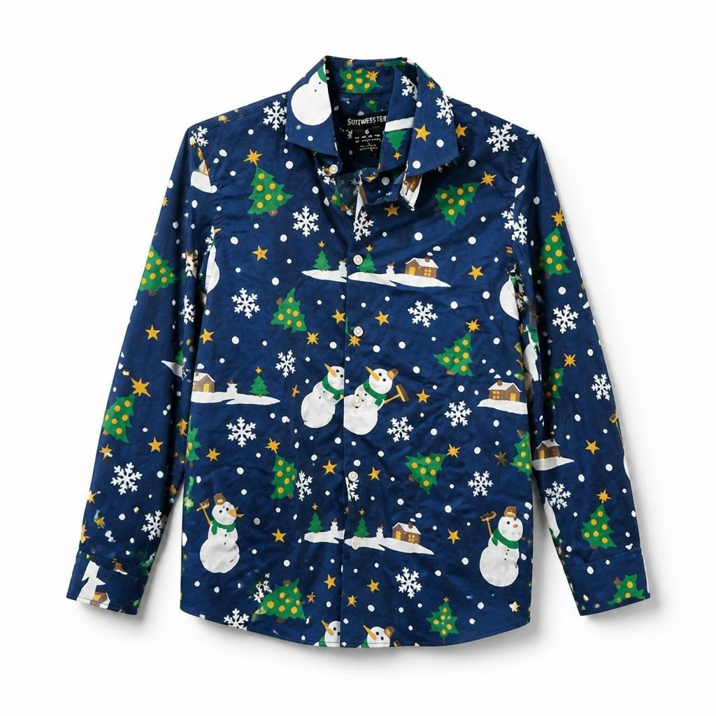 Suitmeister Christmas Shirt, Navy Snowman Print, S - new at Why Go Less, Lebanon