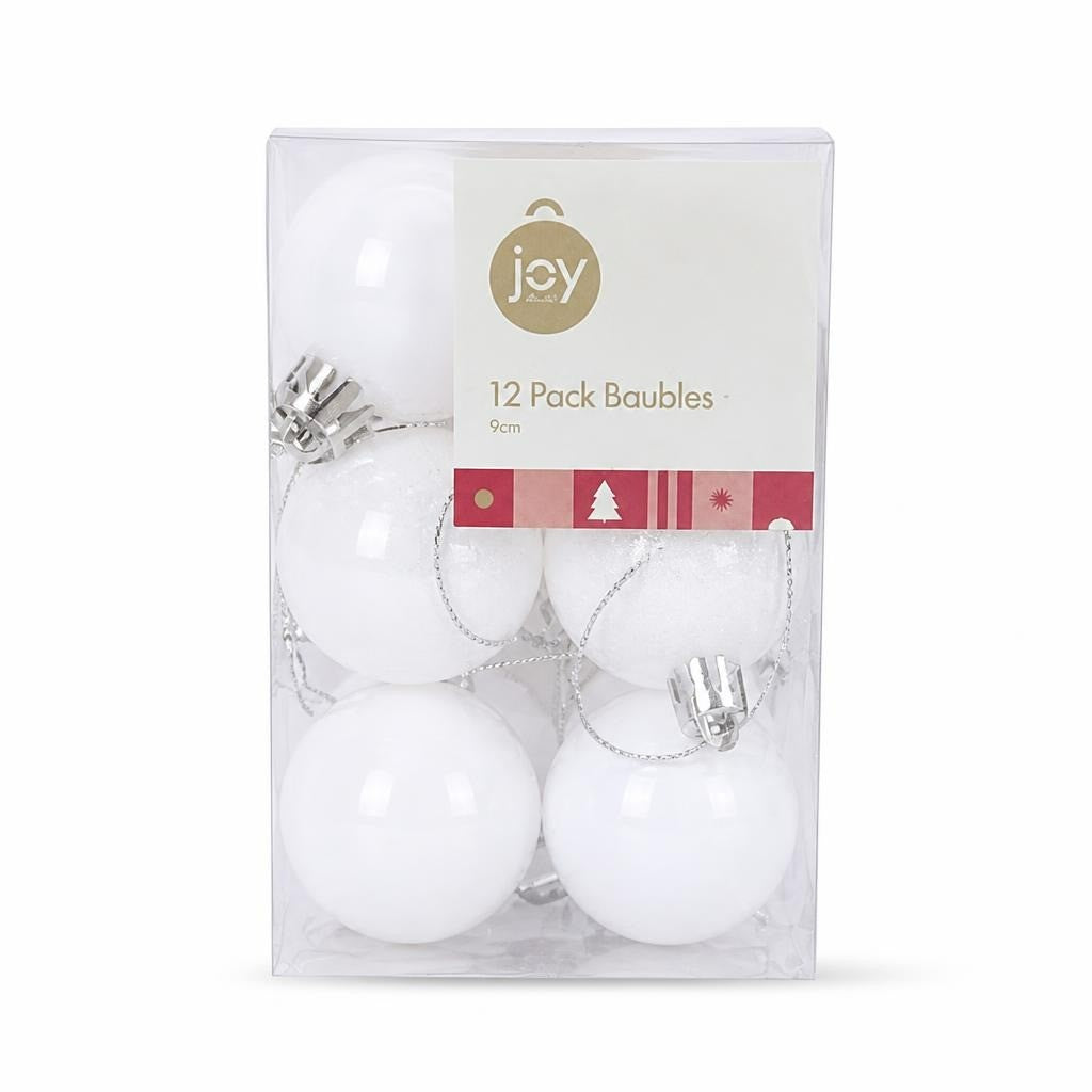 Joy 12 Pack White Christmas Baubles 6cm - new at Why Go Less, Lebanon