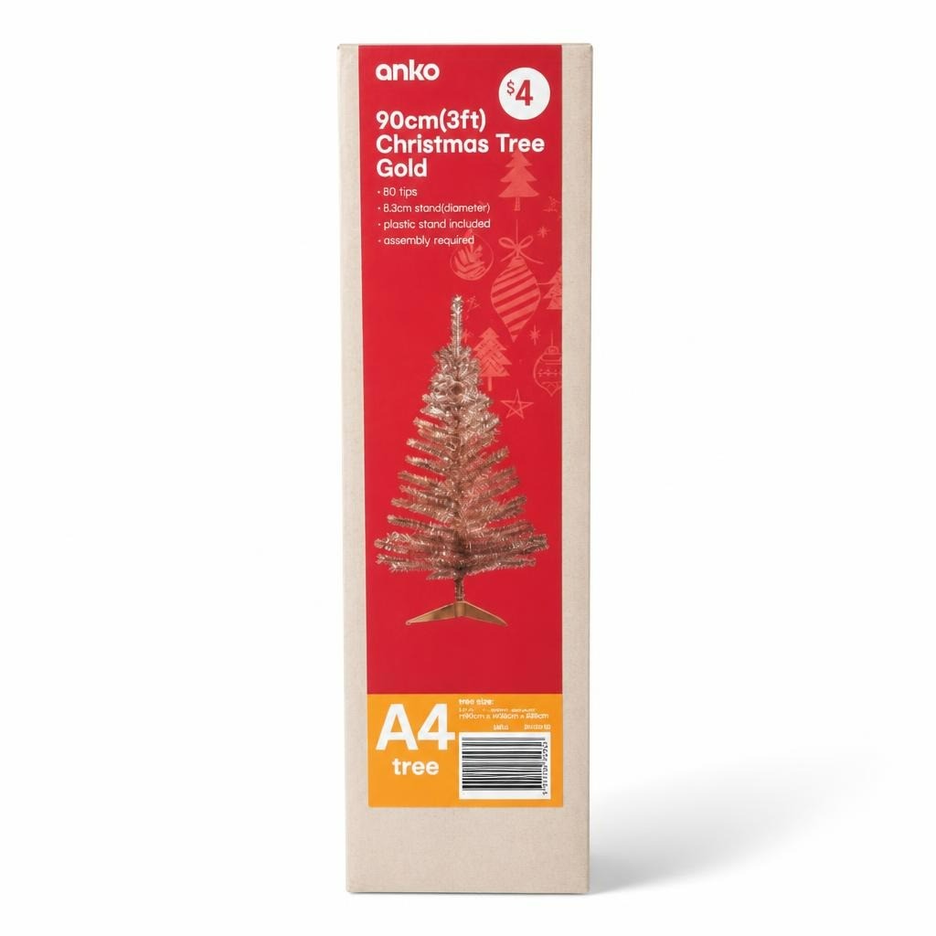 Anko 90cm 3ft Gold Christmas Tree Boxed - new at Why Go Less, Lebanon
