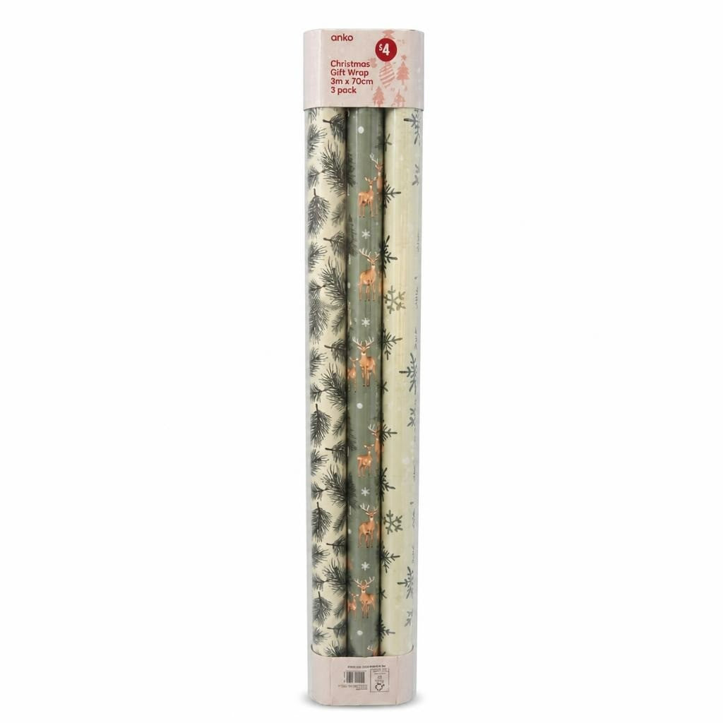 Anko Christmas Gift Wrap 3m x 70cm 3-pack Green - new at Why Go Less, Lebanon