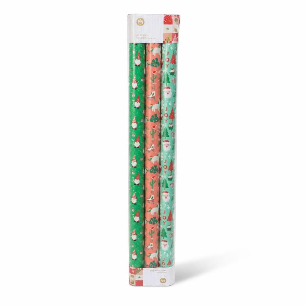 Christmas Gift Wrap 3-pack Green/coral JOY Print - new at Why Go Less, Lebanon