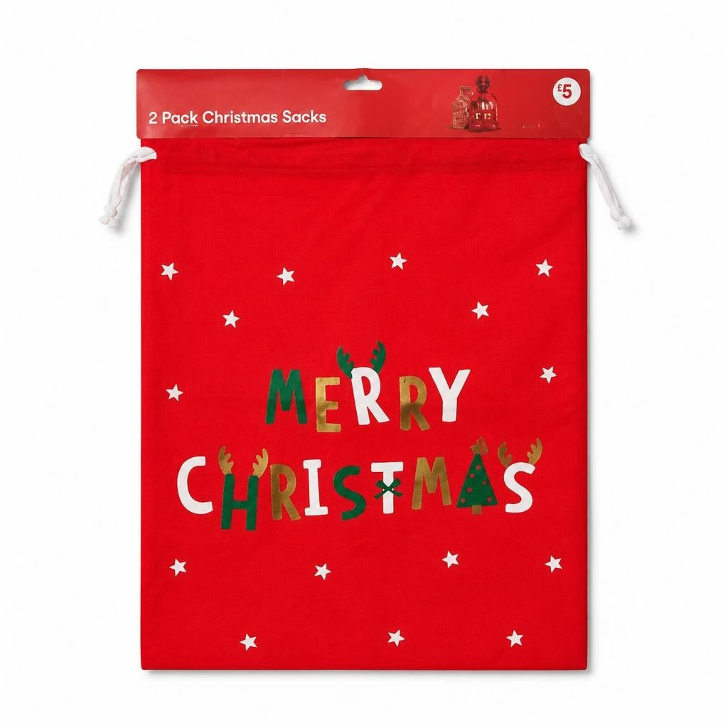 2-pack Merry Christmas Red Gift Sacks - new at Why Go Less, Lebanon