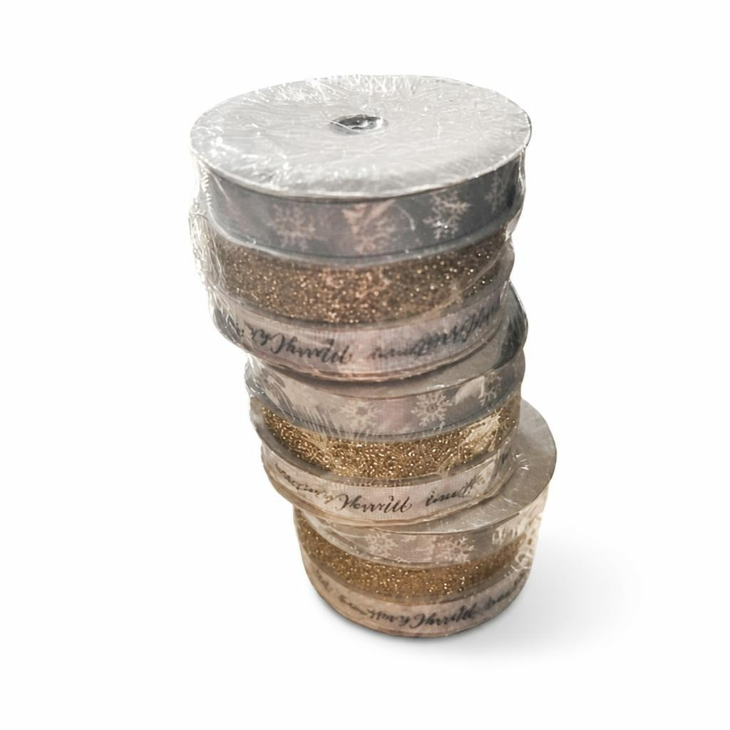 9 Gold Glitter Decorative Ribbon Rolls, Set of Spools - new at Why Go Less, Lebanon