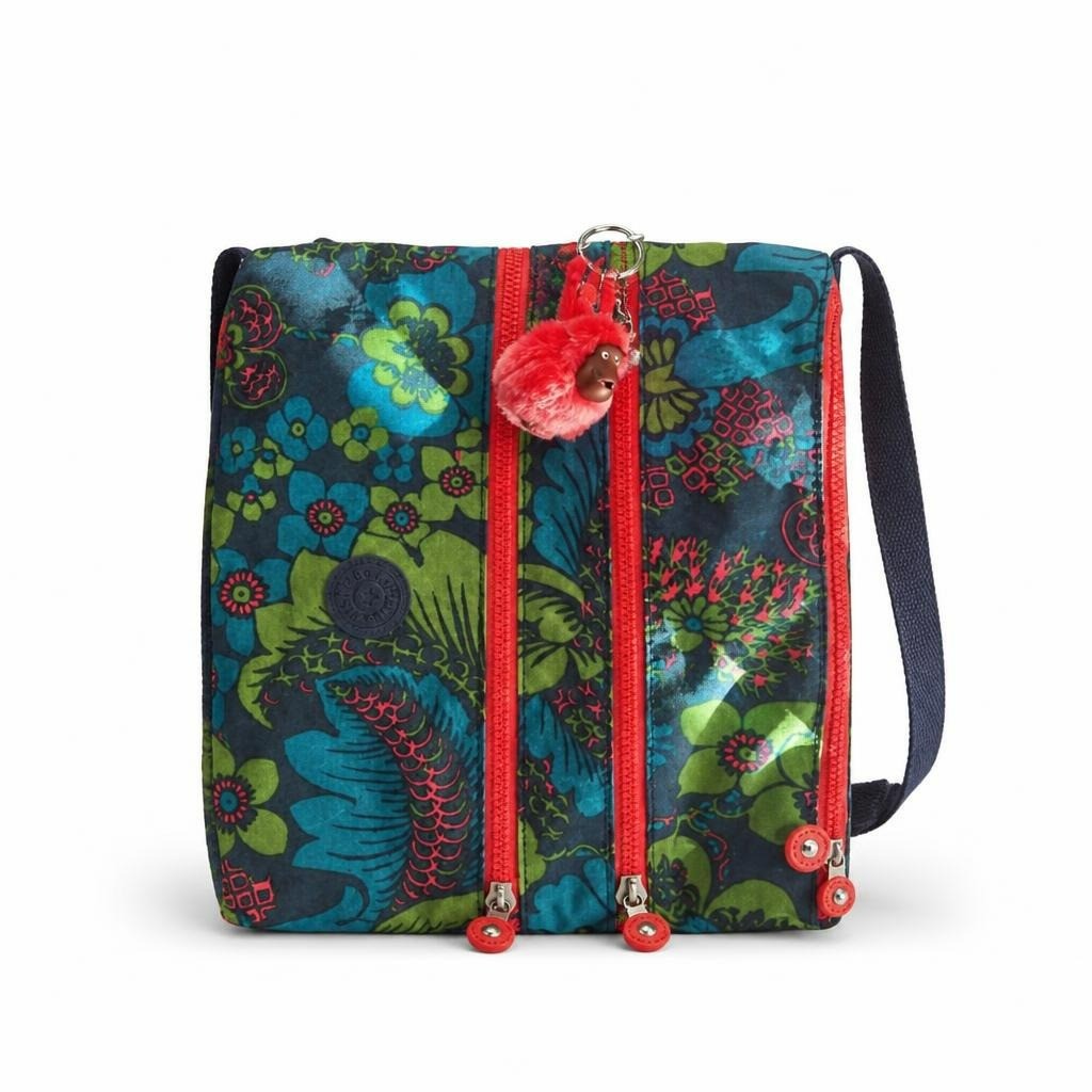 Kipling Floral Crossbody Bag Multicolor Red Zippers - pre-loved at Why Go Less, Lebanon