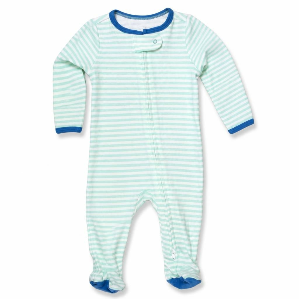 Striped Mint Green Footed Baby Sleepsuit - pre-loved at Why Go Less, Lebanon