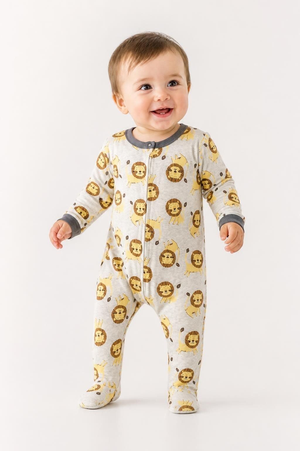 Lion Print Footed Baby Sleepsuit Gray - pre-loved at Why Go Less, Lebanon