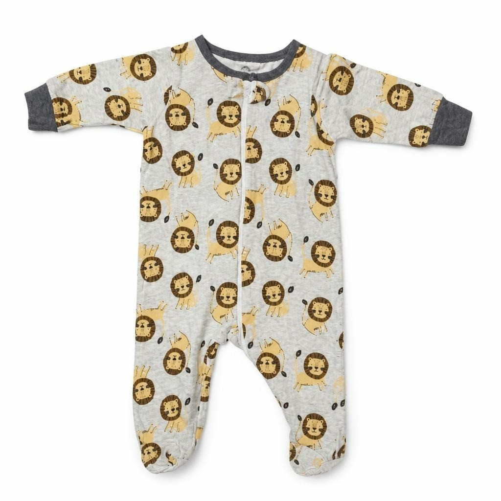 Lion Print Footed Baby Sleepsuit Gray - pre-loved at Why Go Less, Lebanon