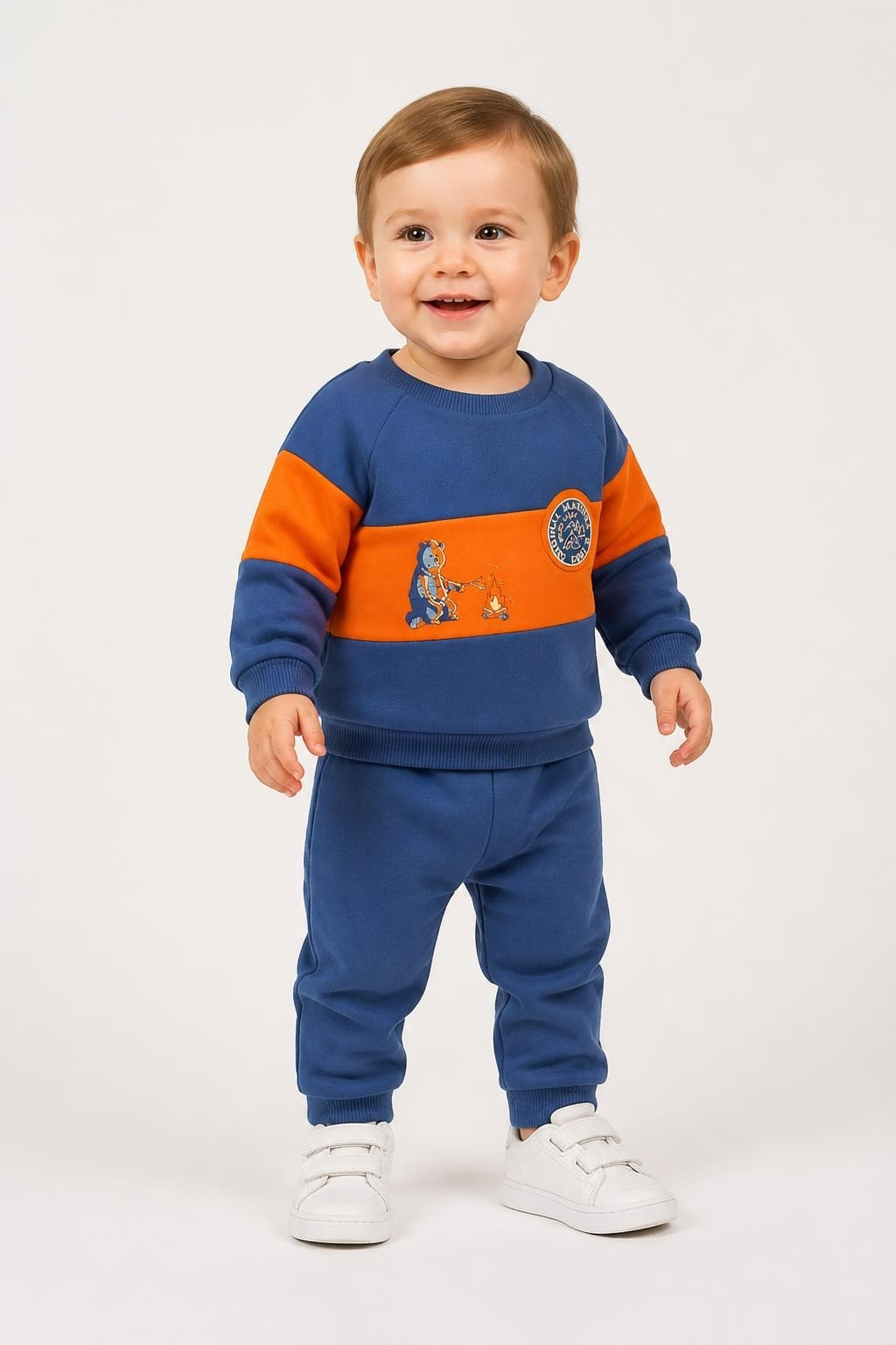 Wood Tales Kids Sweatsuit Set Blue Orange - pre-loved at Why Go Less, Lebanon