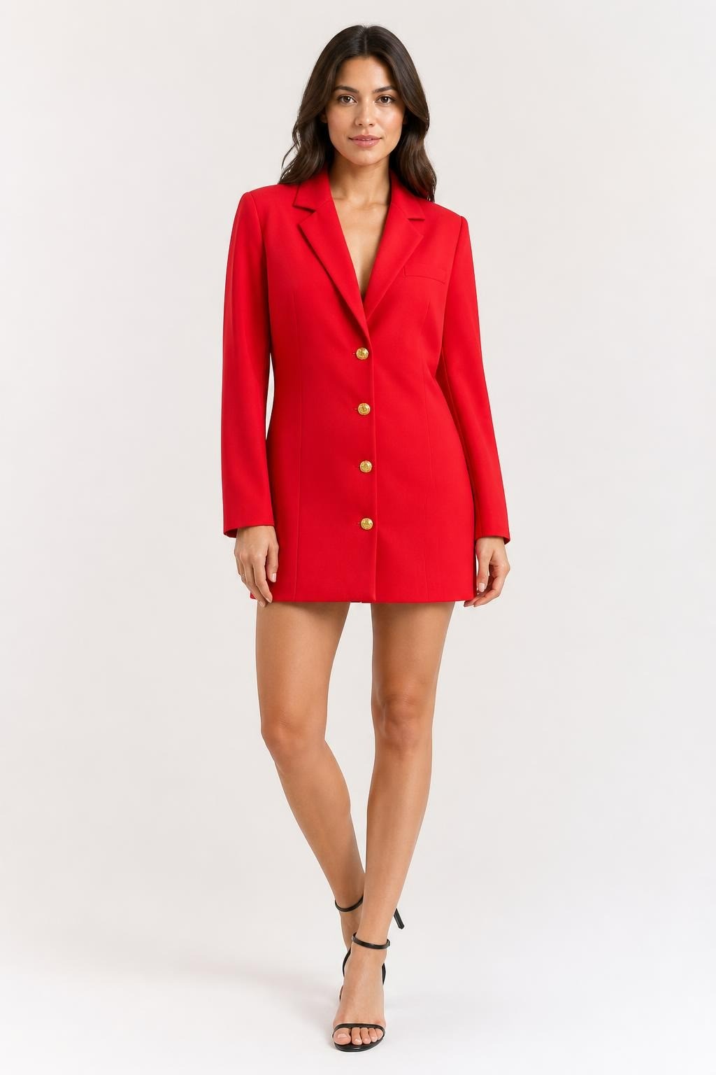 Red Blazer Dress Gold Buttons, for Concepts Paris - pre-loved at Why Go Less, Lebanon