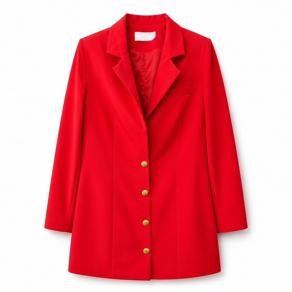 Red Blazer Dress Gold Buttons, for Concepts Paris - pre-loved at Why Go Less, Lebanon