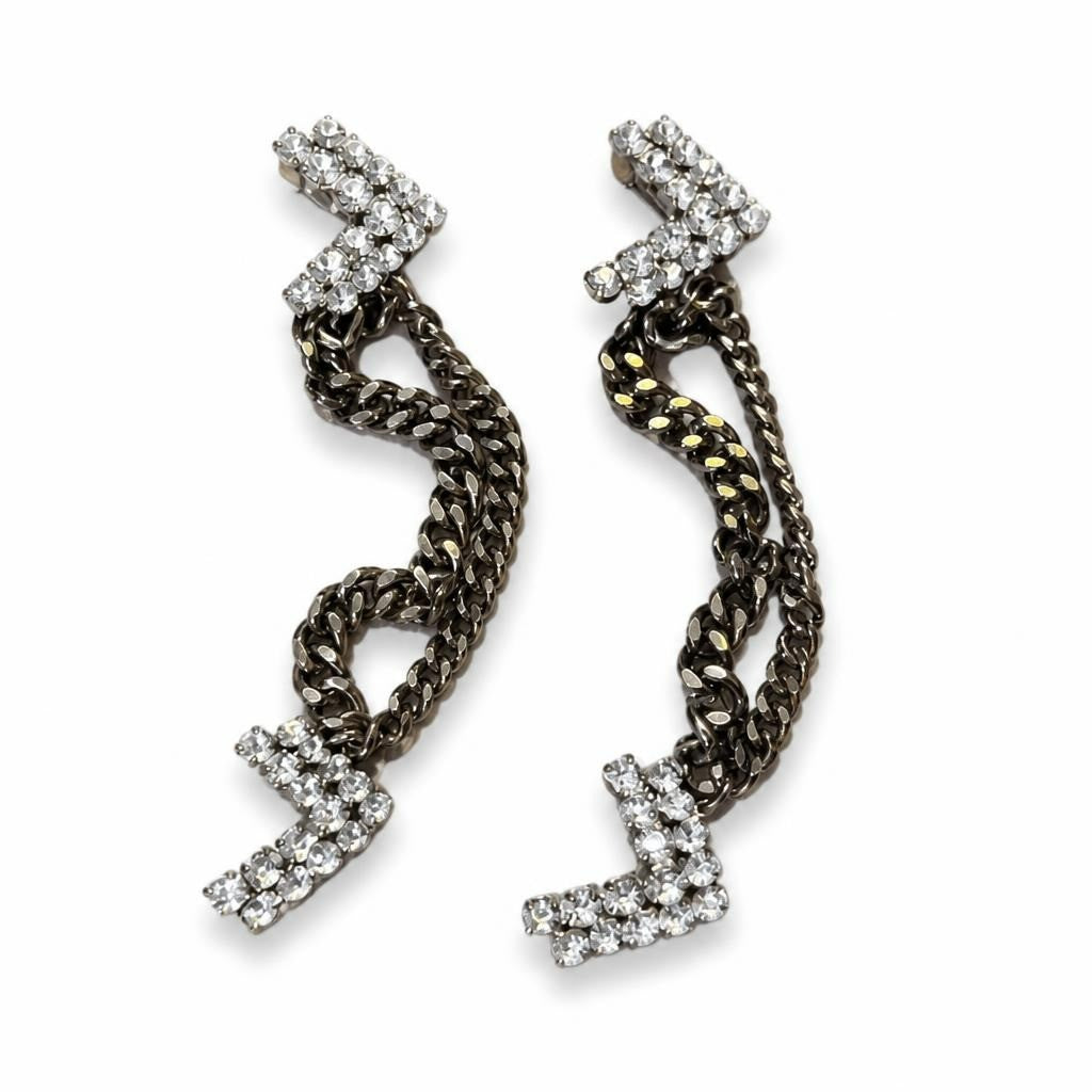 Crystal Chain Drop Broch Bronze Silver Tone - pre-loved at Why Go Less, Lebanon