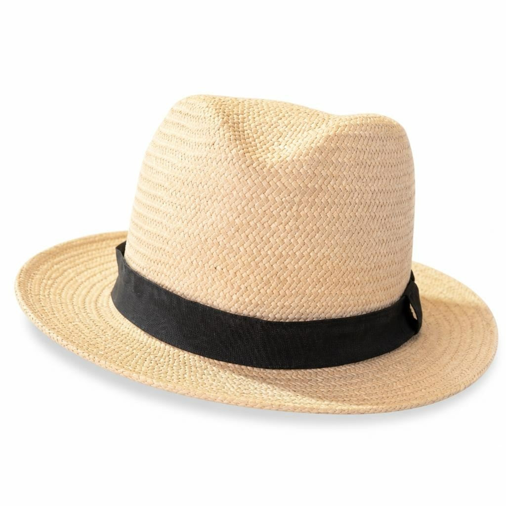 Natural Straw Fedora Hat Black Band - pre-loved at Why Go Less, Lebanon