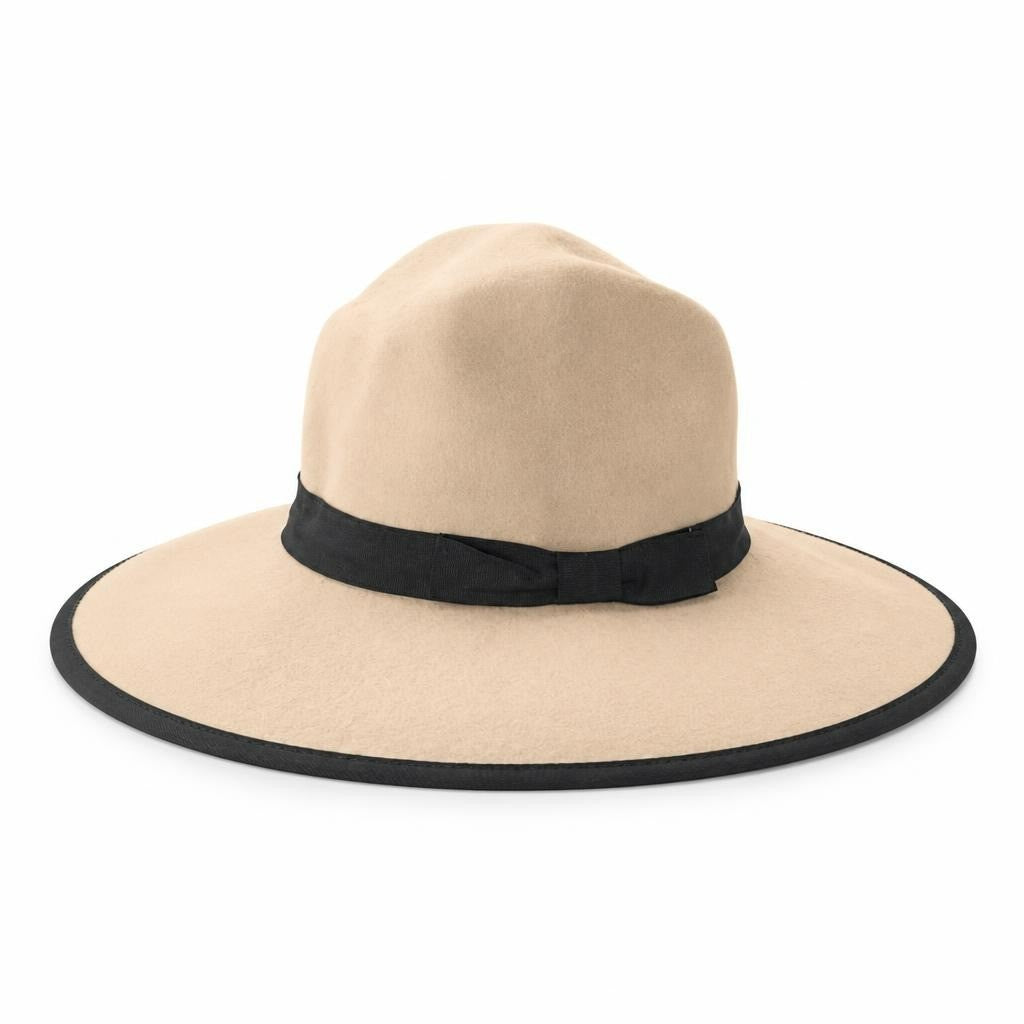 Wide Brim Fedora Hat Cream with Black Band - pre-loved at Why Go Less, Lebanon