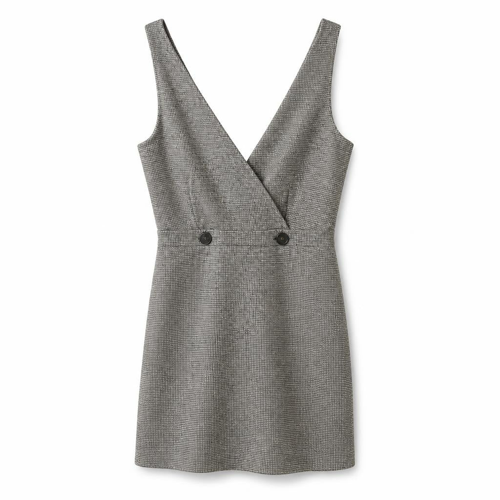 Gray Houndstooth Sleeveless Double-breasted Pinafore Dress - pre-loved at Why Go Less, Lebanon