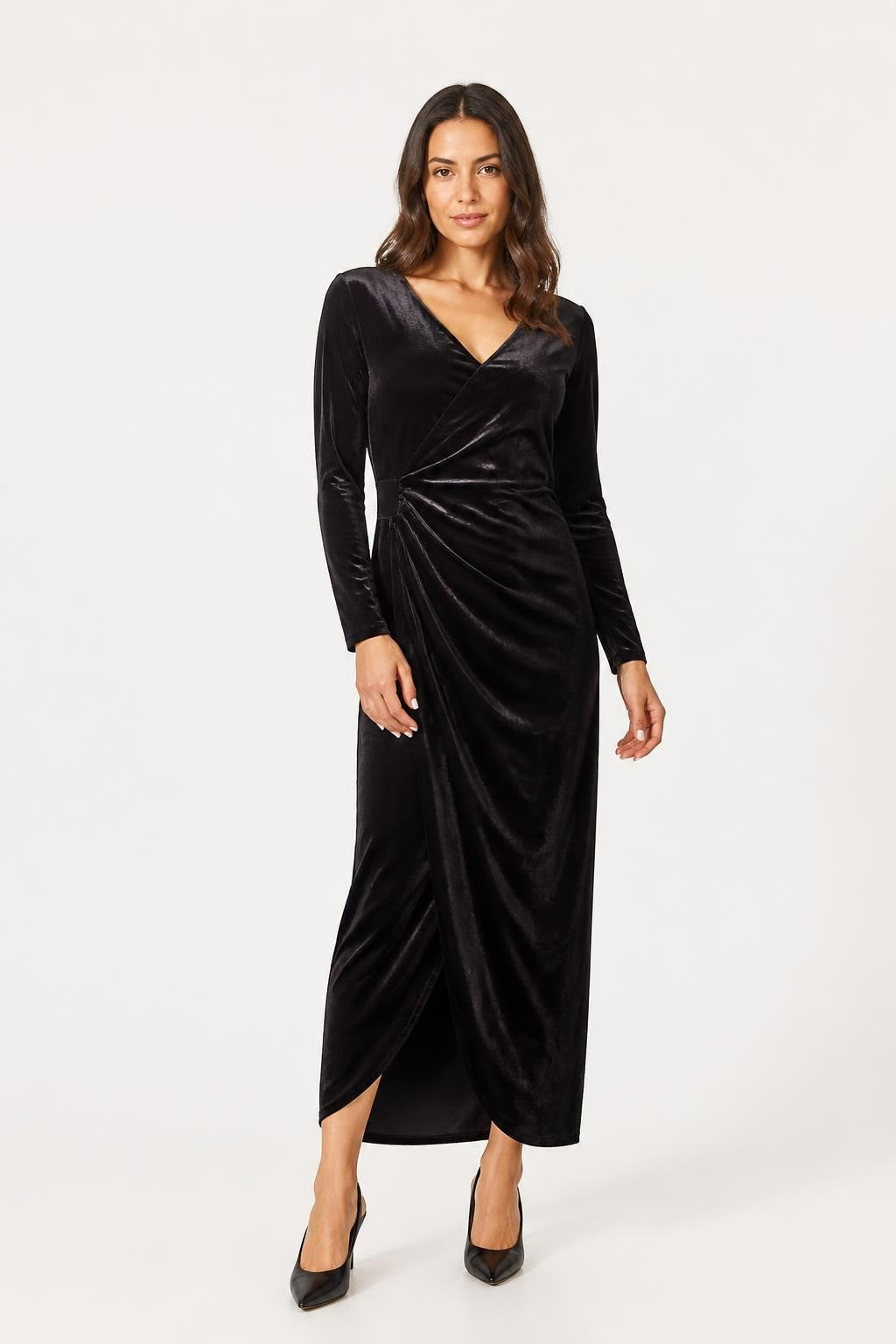Zara Black Velvet Ruched Long-sleeve Mini Dress - pre-loved at Why Go Less, Lebanon