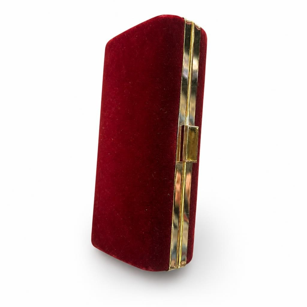 Red Velvet Clutch Bag with Gold Hardware - pre-loved at Why Go Less, Lebanon