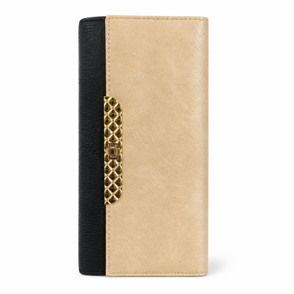 Beige Black Two-tone Wallet Gold Hardware - pre-loved at Why Go Less, Lebanon