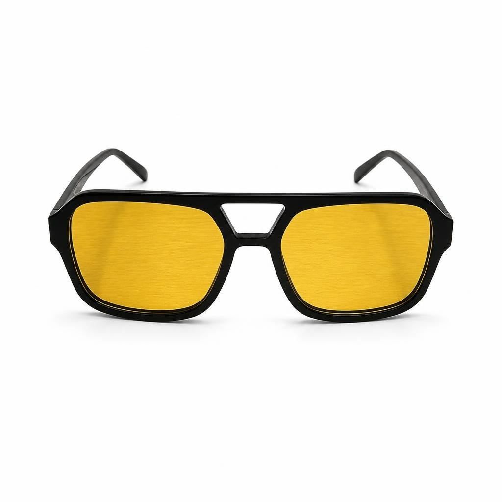 Square Frame Aviator Sunglasses Yellow Lenses Black - pre-loved at Why Go Less, Lebanon