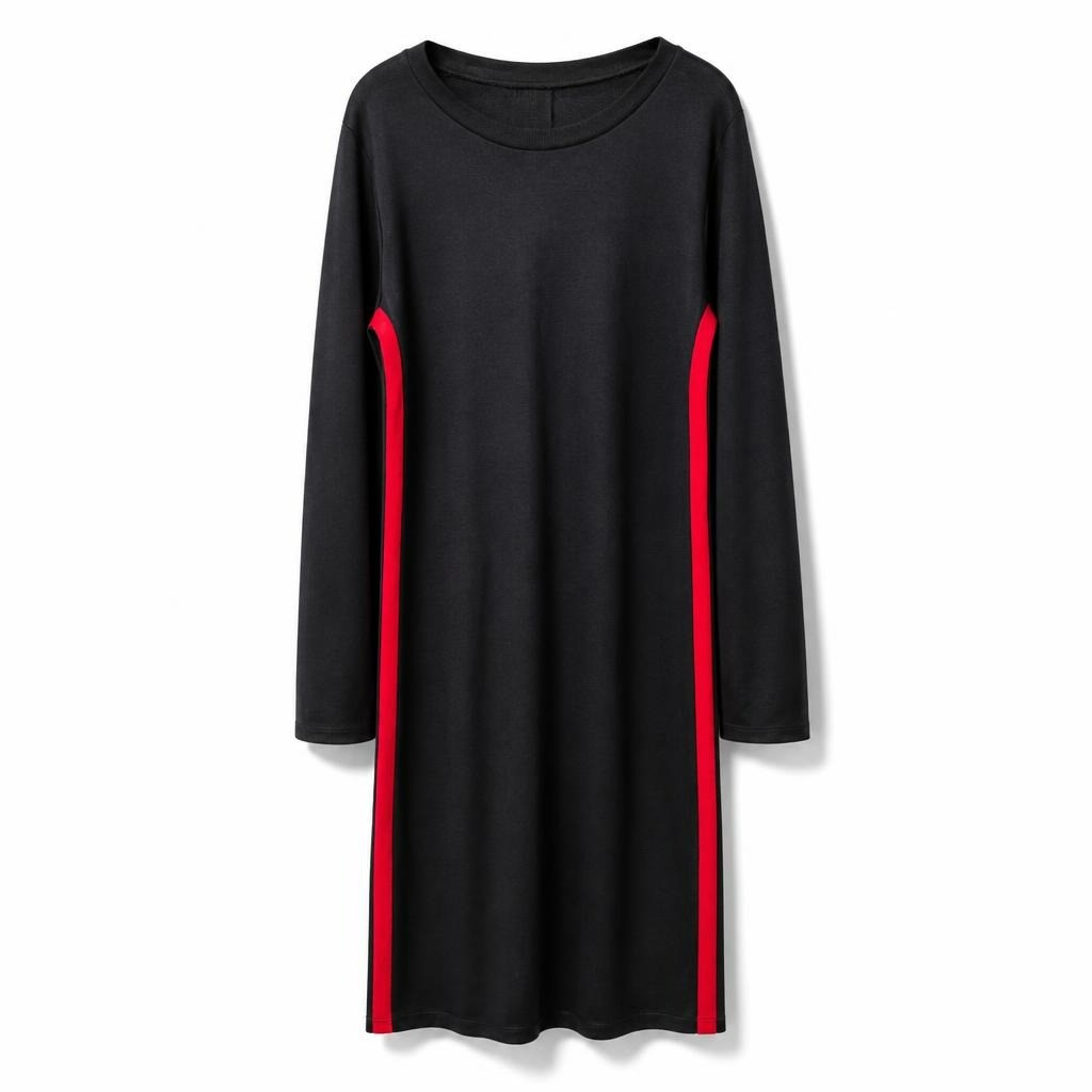 Black Knit Dress Red Side Stripe Long Sleeve - pre-loved at Why Go Less, Lebanon