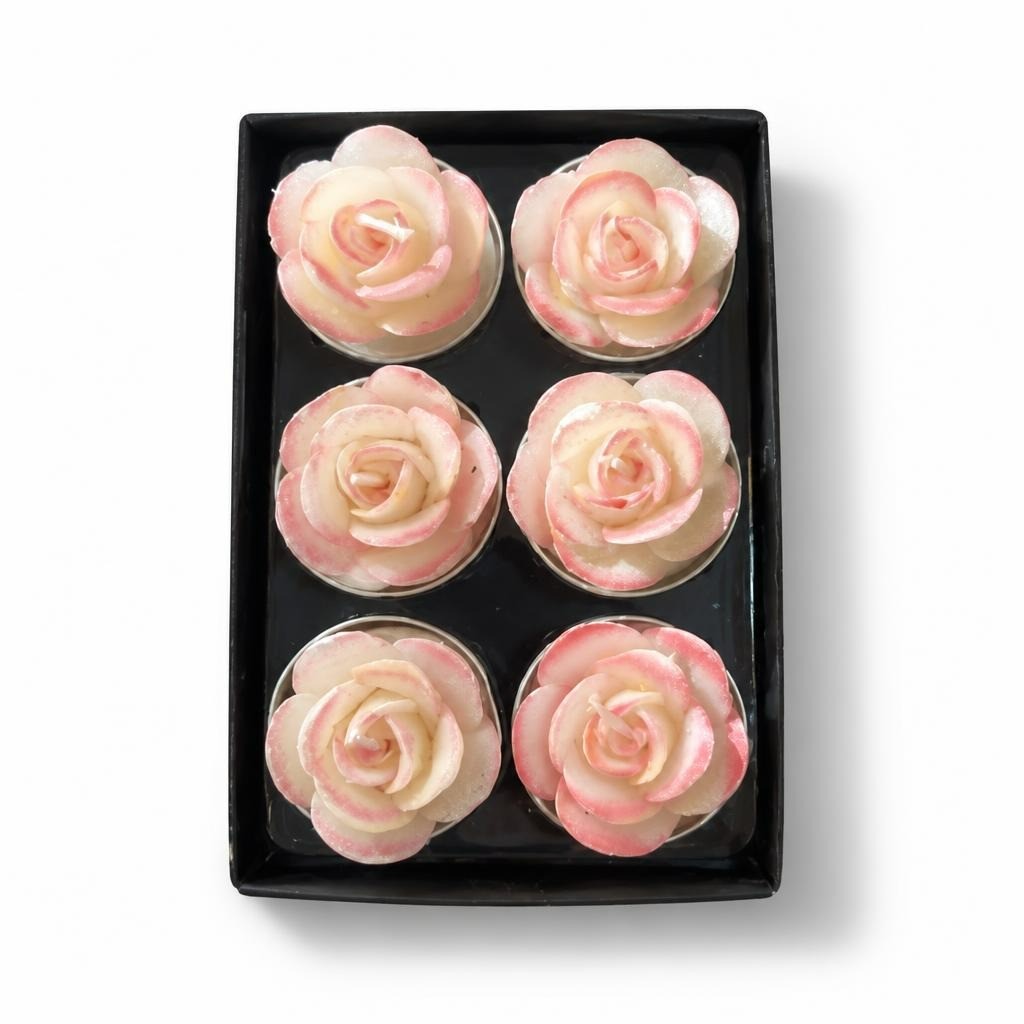 Rose-shaped Pink Tealight Candles Set of 6 - pre-loved at Why Go Less, Lebanon