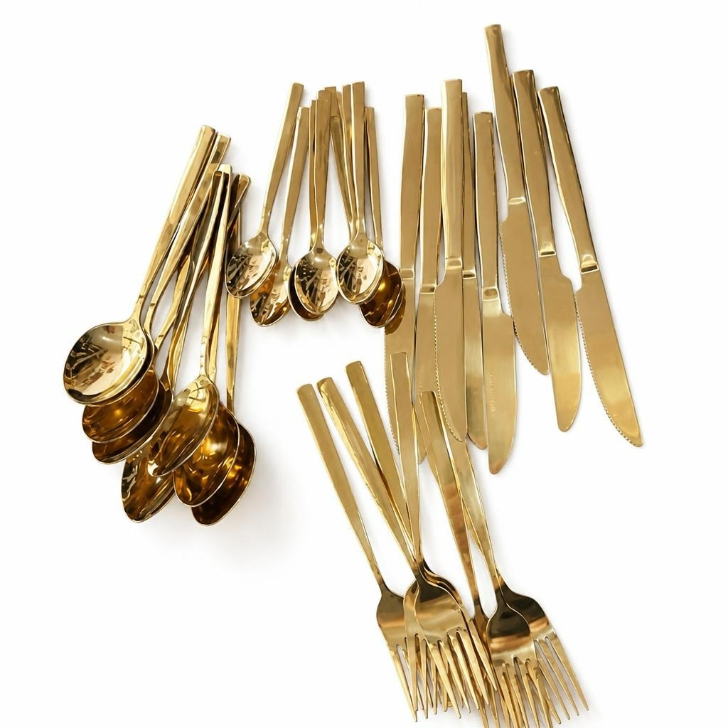 8 from Each Gold Stainless Steel Cutlery Set Mixed Pieces - pre-loved at Why Go Less, Lebanon