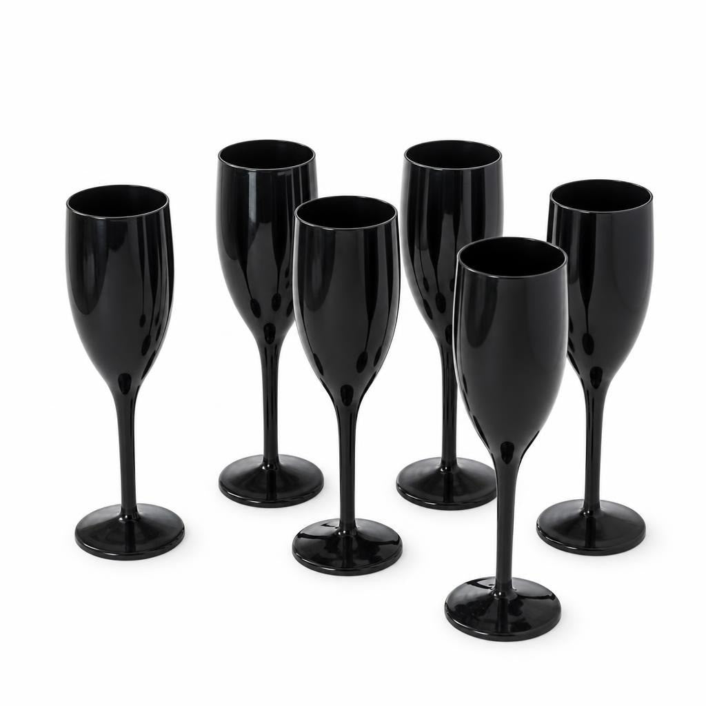 Black Champagne Flute Glasses Set of 6 - pre-loved at Why Go Less, Lebanon