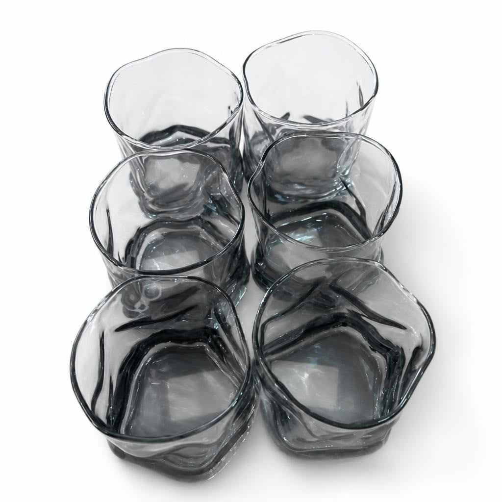 Smoky Grey Geometric Whiskey Glasses Set of 6 - pre-loved at Why Go Less, Lebanon