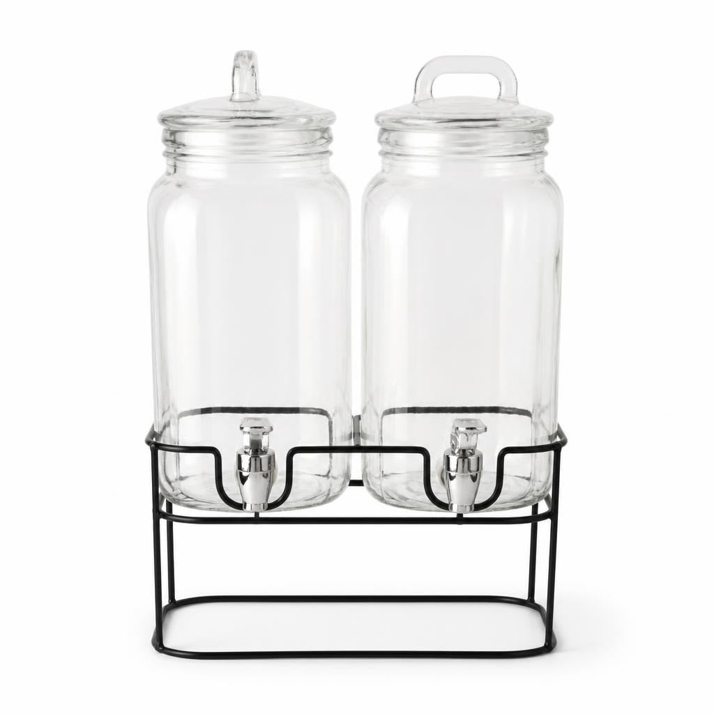 Dual Glass Drink Dispenser Set with Metal Stand - pre-loved at Why Go Less, Lebanon
