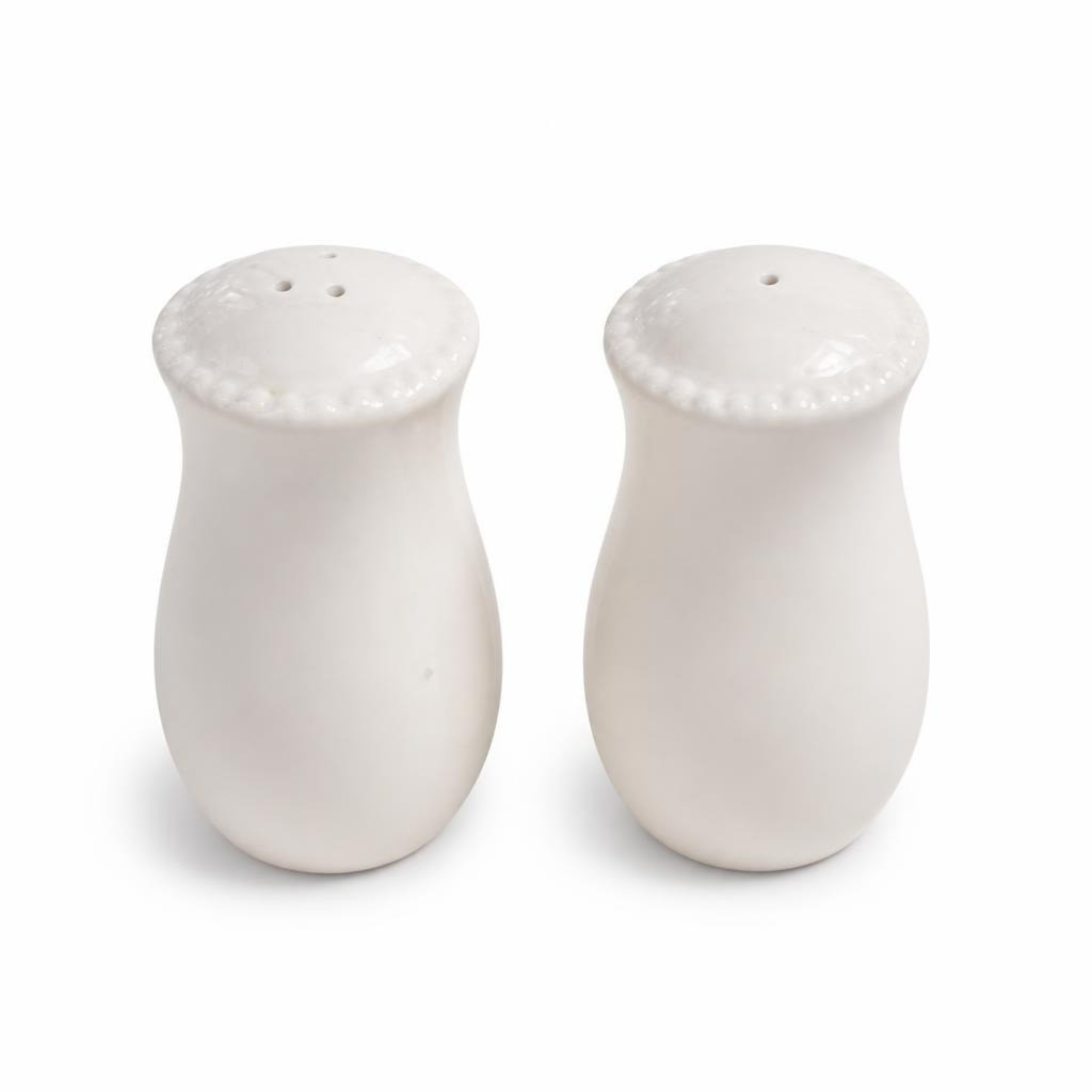 White Ceramic Salt and Pepper Shaker Set - pre-loved at Why Go Less, Lebanon