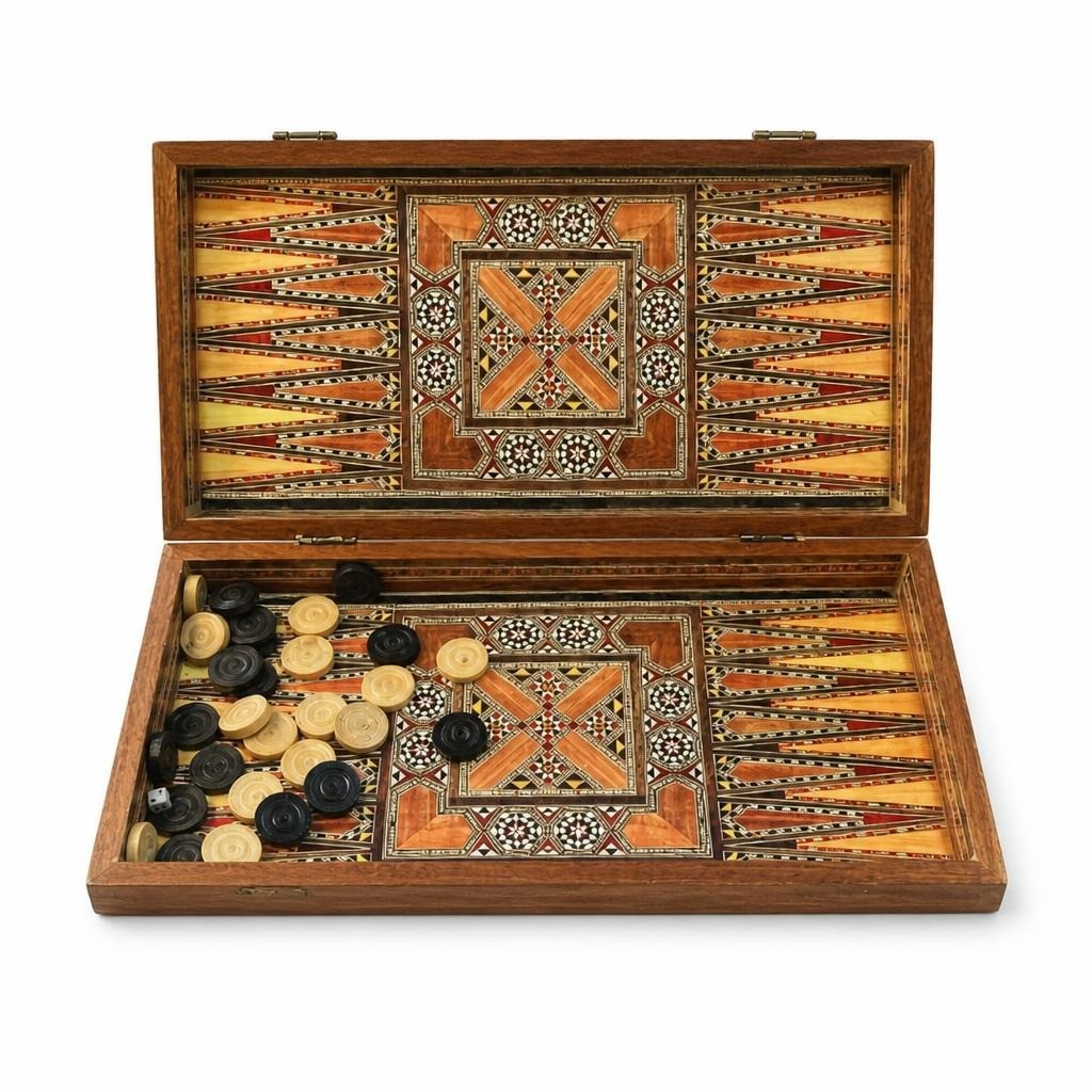 Handcrafted Mosaic Backgammon Set, Brown Inlay - pre-loved at Why Go Less, Lebanon