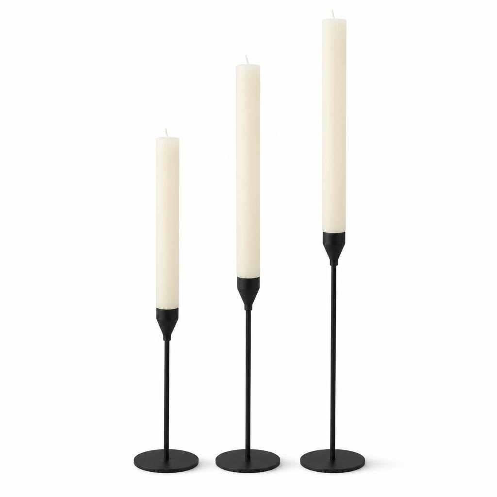 Set of 3 Black Metal Taper Candle Holders, Cream - pre-loved at Why Go Less, Lebanon