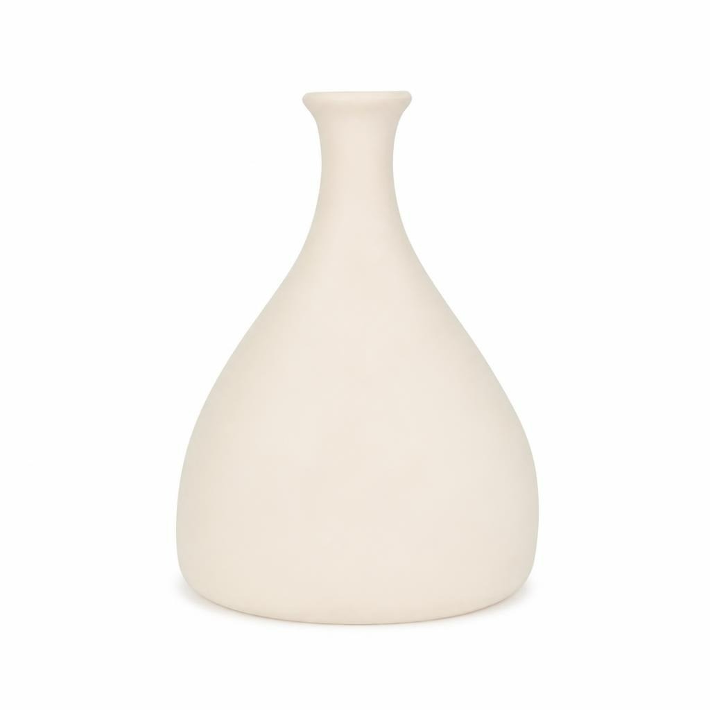 White Ceramic Flat-base Bottle Vase, Matte - pre-loved at Why Go Less, Lebanon