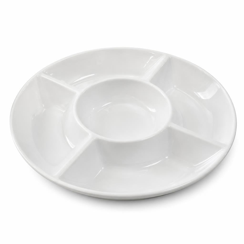 White Ceramic Sectional Serving Platter, Round - pre-loved at Why Go Less, Lebanon