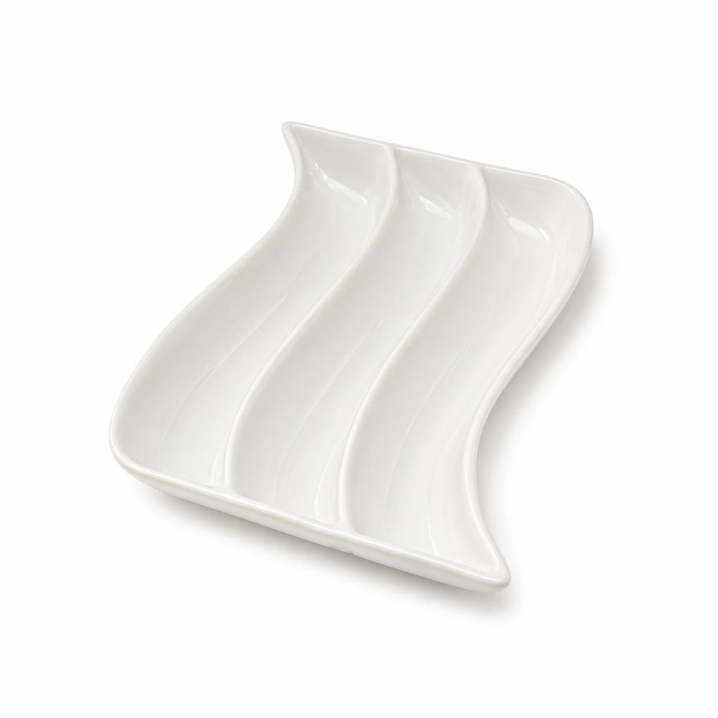 White Ceramic 4-section Wavy Serving Dish - pre-loved at Why Go Less, Lebanon
