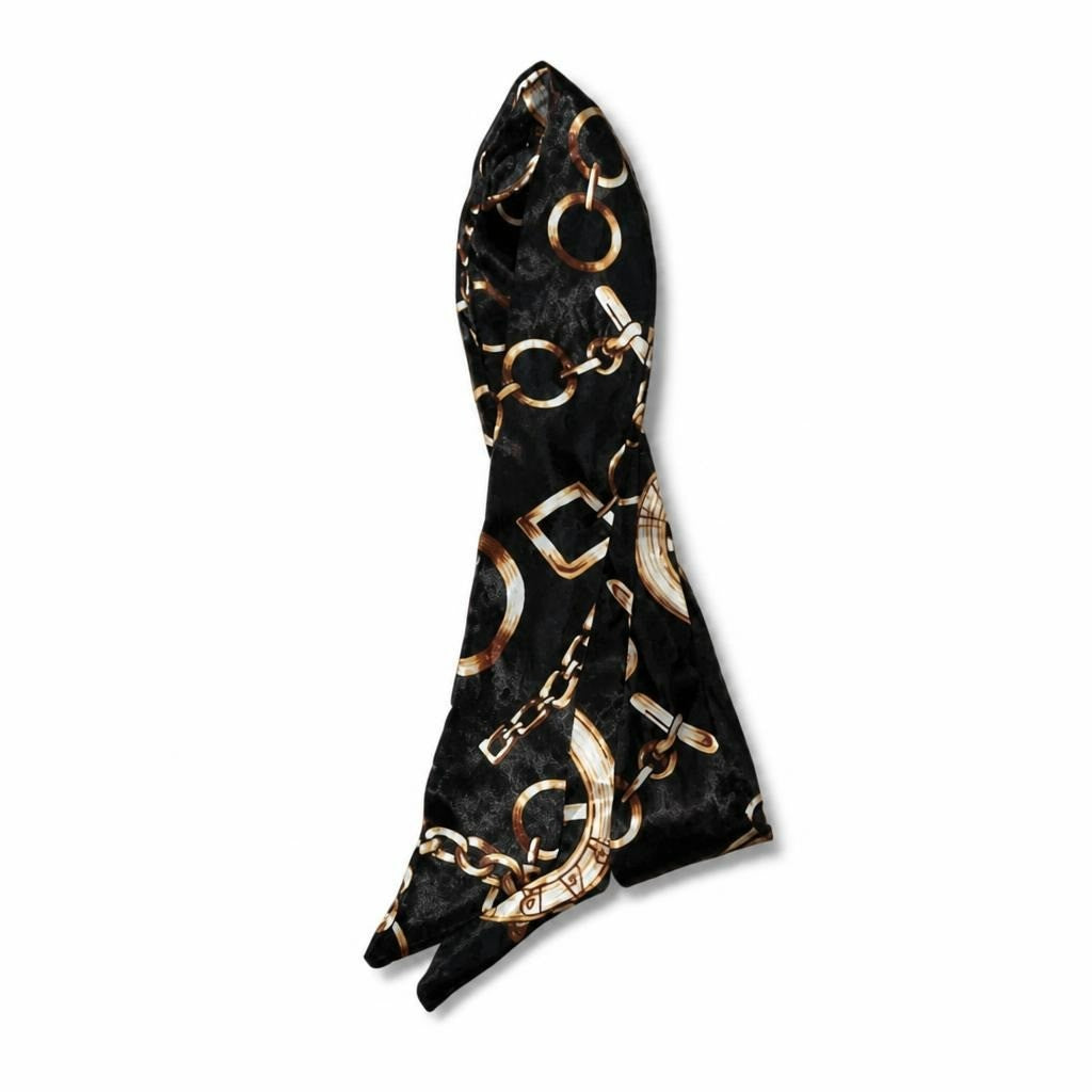 Black Chain-print Satin Neck Scarf Twilly - pre-loved at Why Go Less, Lebanon