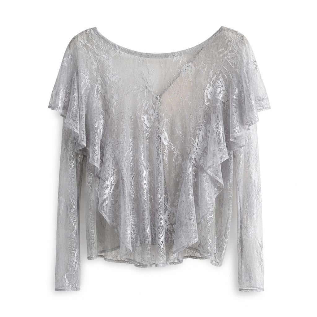 Forever 21 Lace Ruffle Crop Top Blue - pre-loved at Why Go Less, Lebanon
