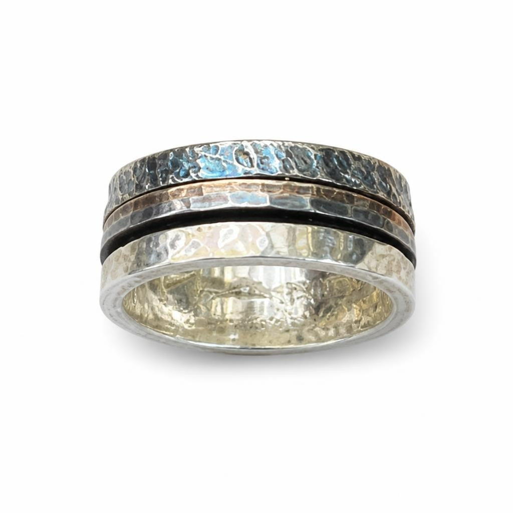 Silver Triple Band Spinner Ring, Engraved - pre-loved at Why Go Less, Lebanon