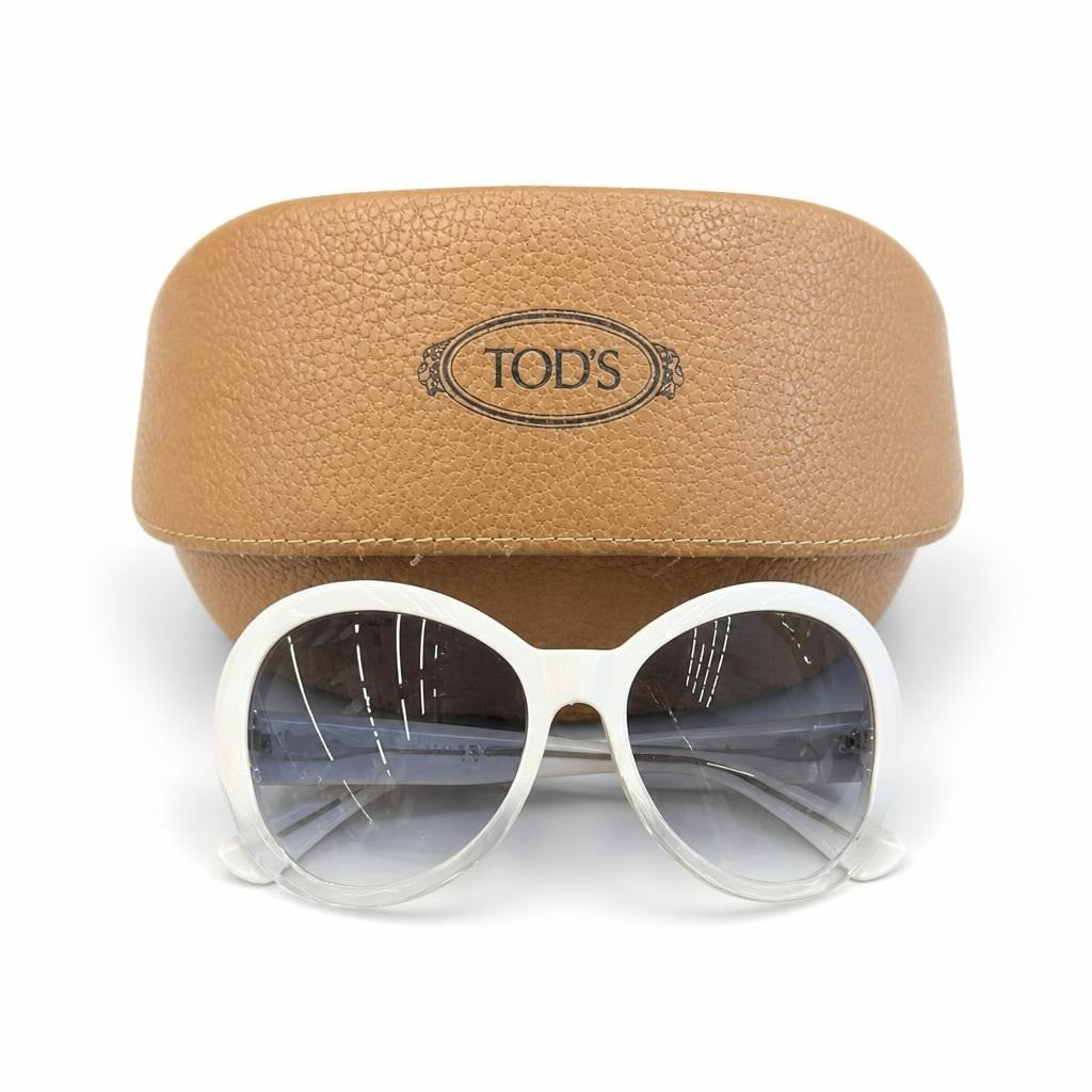 Tod's Oversized Round Sunglasses, White/clear Frame - pre-loved at Why Go Less, Lebanon