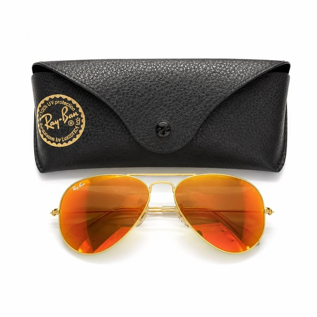 Ray-ban Aviator Sunglasses Orange Mirror Gold Frame - pre-loved at Why Go Less, Lebanon
