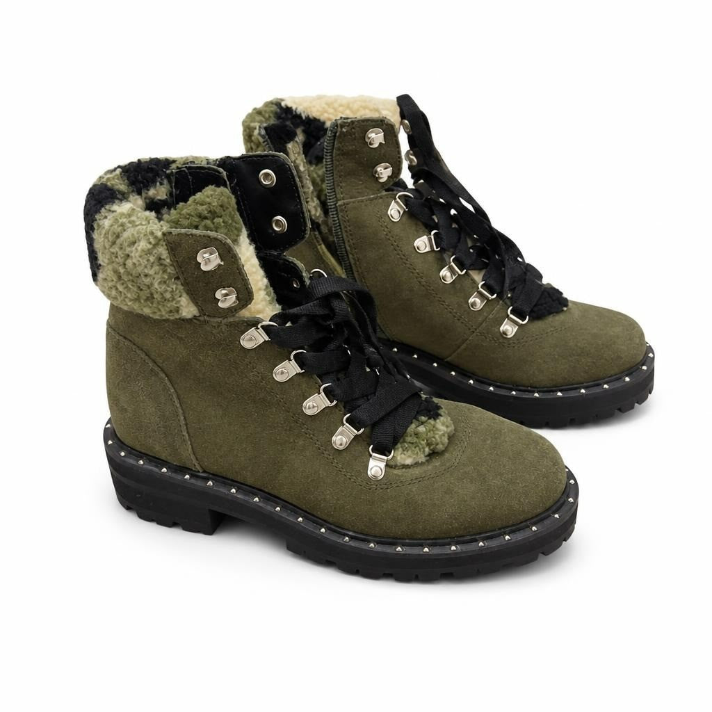 Olive Green Suede Lace-up Hiker Boots - pre-loved at Why Go Less, Lebanon