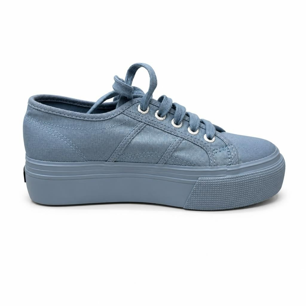 Superga Blue Platform Canvas Sneaker - pre-loved at Why Go Less, Lebanon