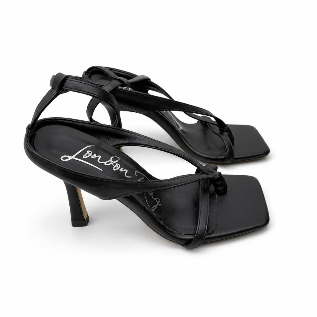 London Rebel Black Strappy Heeled Sandals - pre-loved at Why Go Less, Lebanon