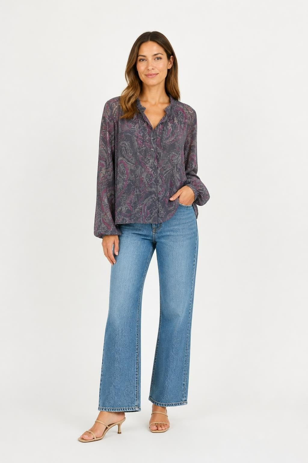 Purple Paisley Lurex Long-sleeve Blouse - pre-loved at Why Go Less, Lebanon