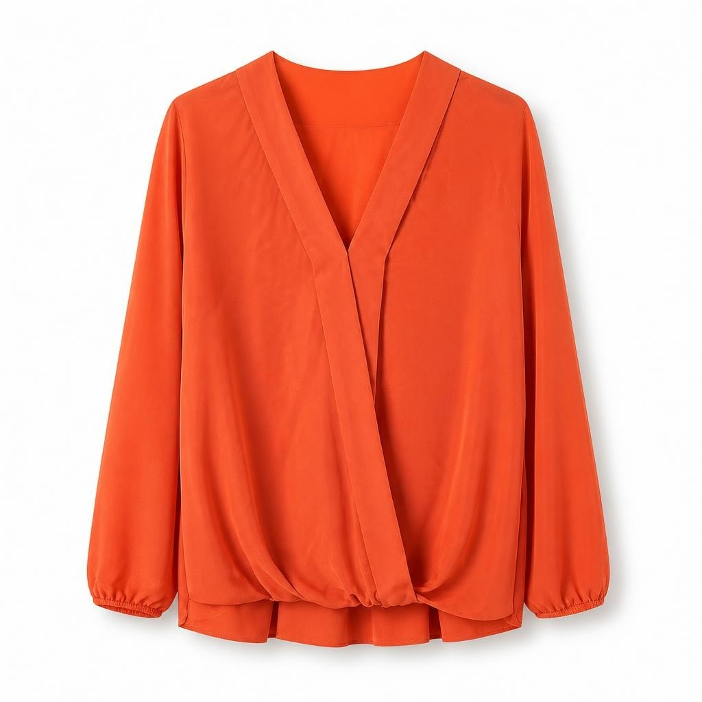 Orange Wrap-style Long-sleeve Blouse - pre-loved at Why Go Less, Lebanon