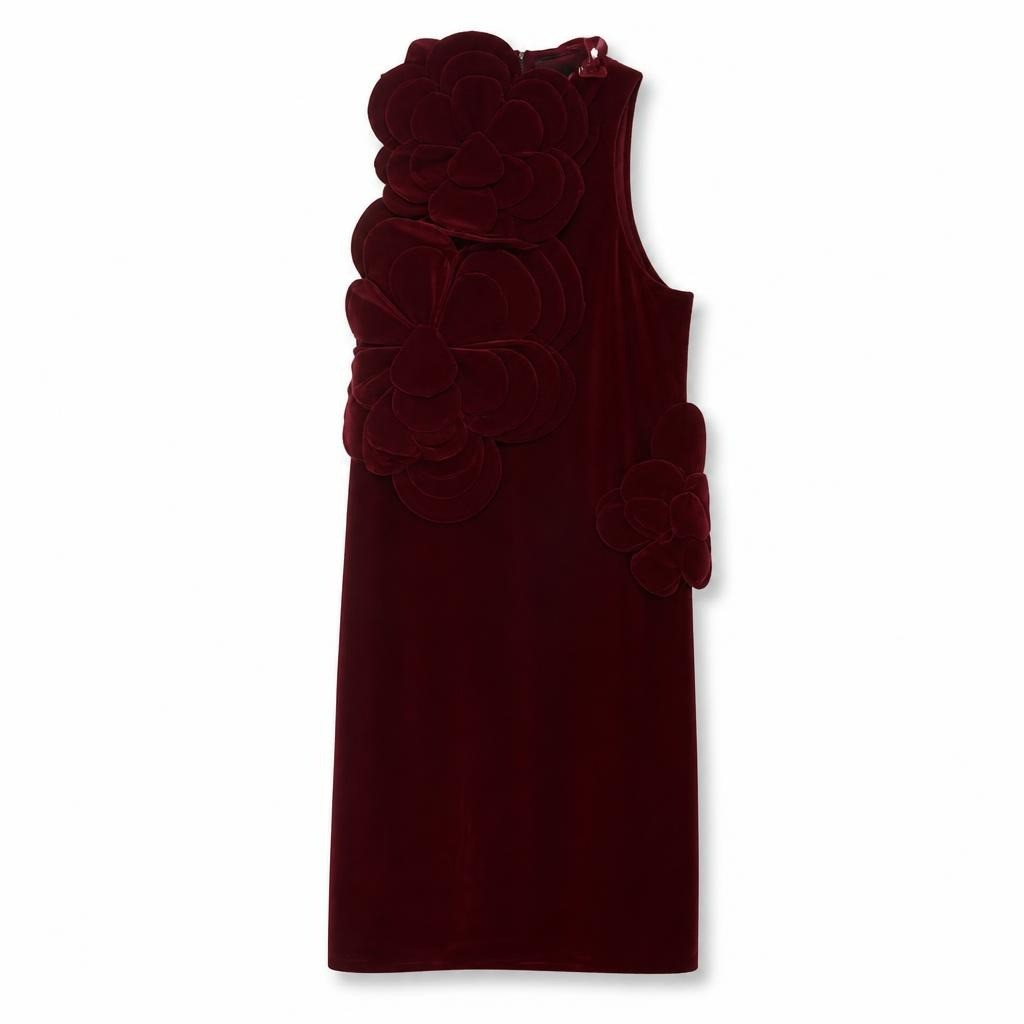 Burgundy Velvet Floral Appliqué Maxi Dress - pre-loved at Why Go Less, Lebanon