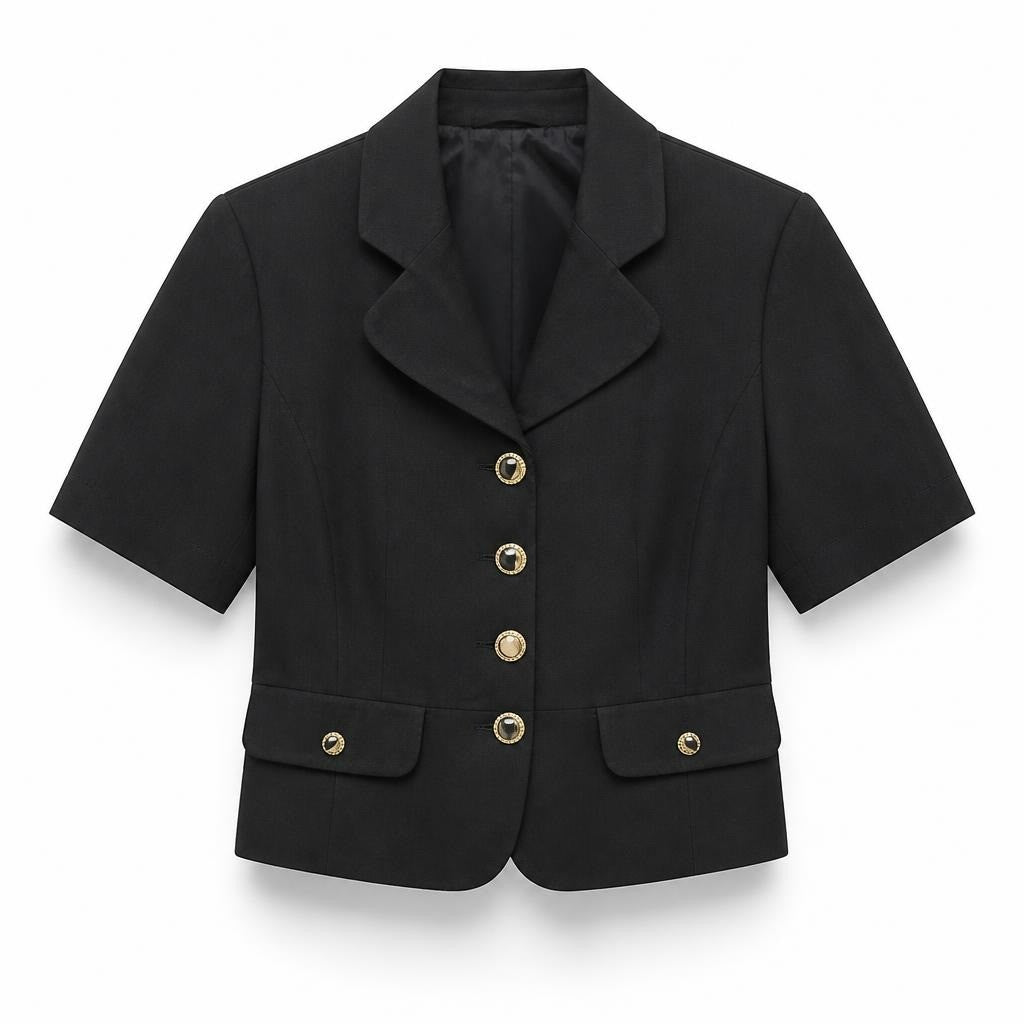 Black Blazer Gold Buttons Short Sleeves - pre-loved at Why Go Less, Lebanon