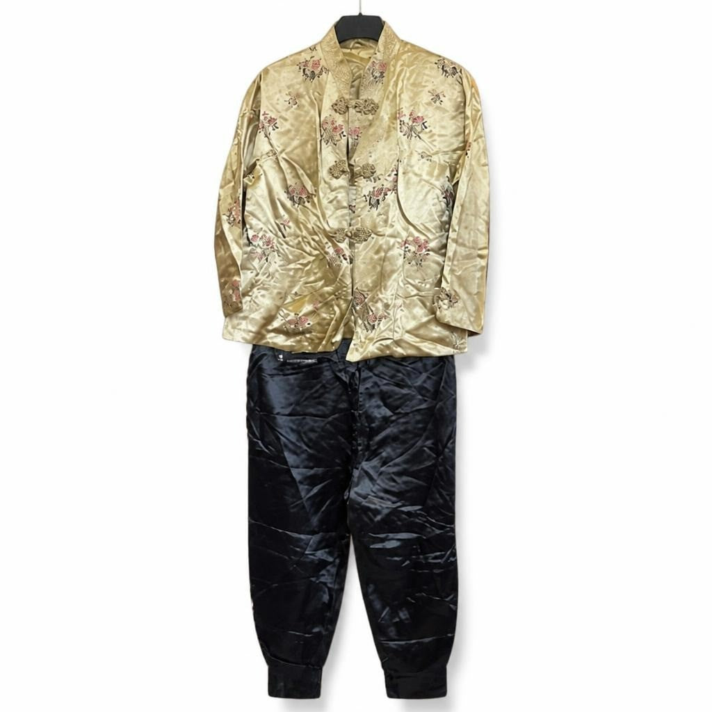 Floral Satin Chinese Jacket Black Quilted Pants - pre-loved at Why Go Less, Lebanon