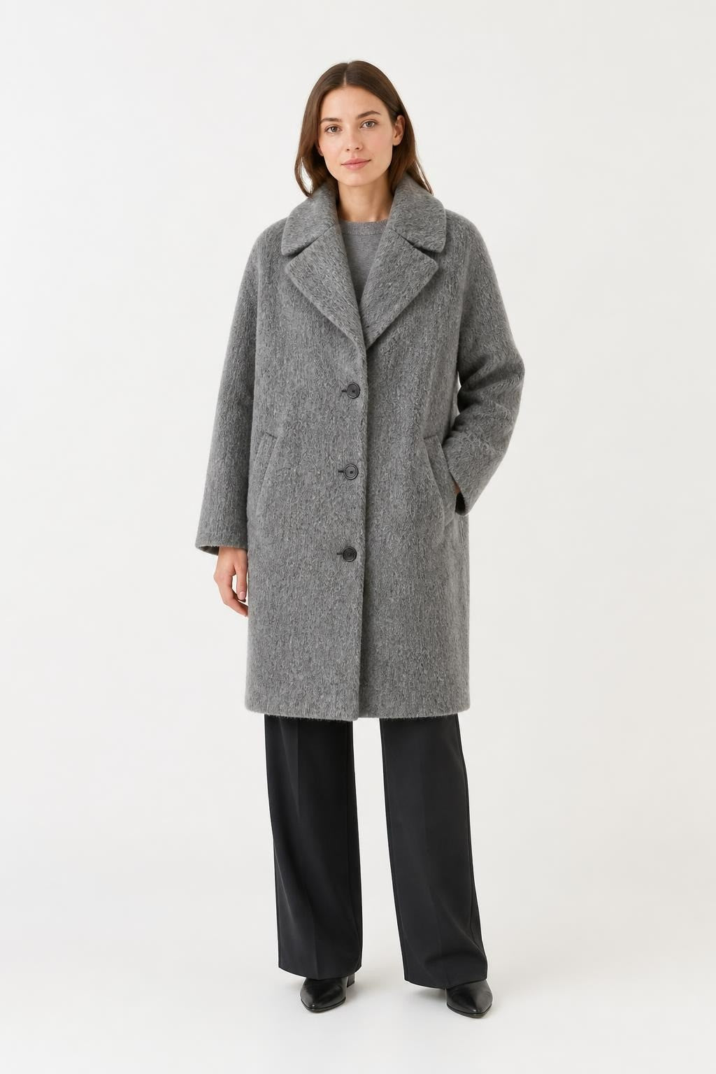 VILA Grey Wool Blend Oversized Coat - pre-loved at Why Go Less, Lebanon