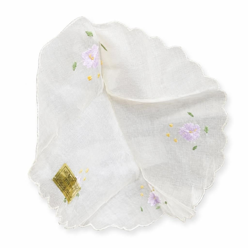 White Embroidered Floral Handkerchief, Scalloped Edge - pre-loved at Why Go Less, Lebanon